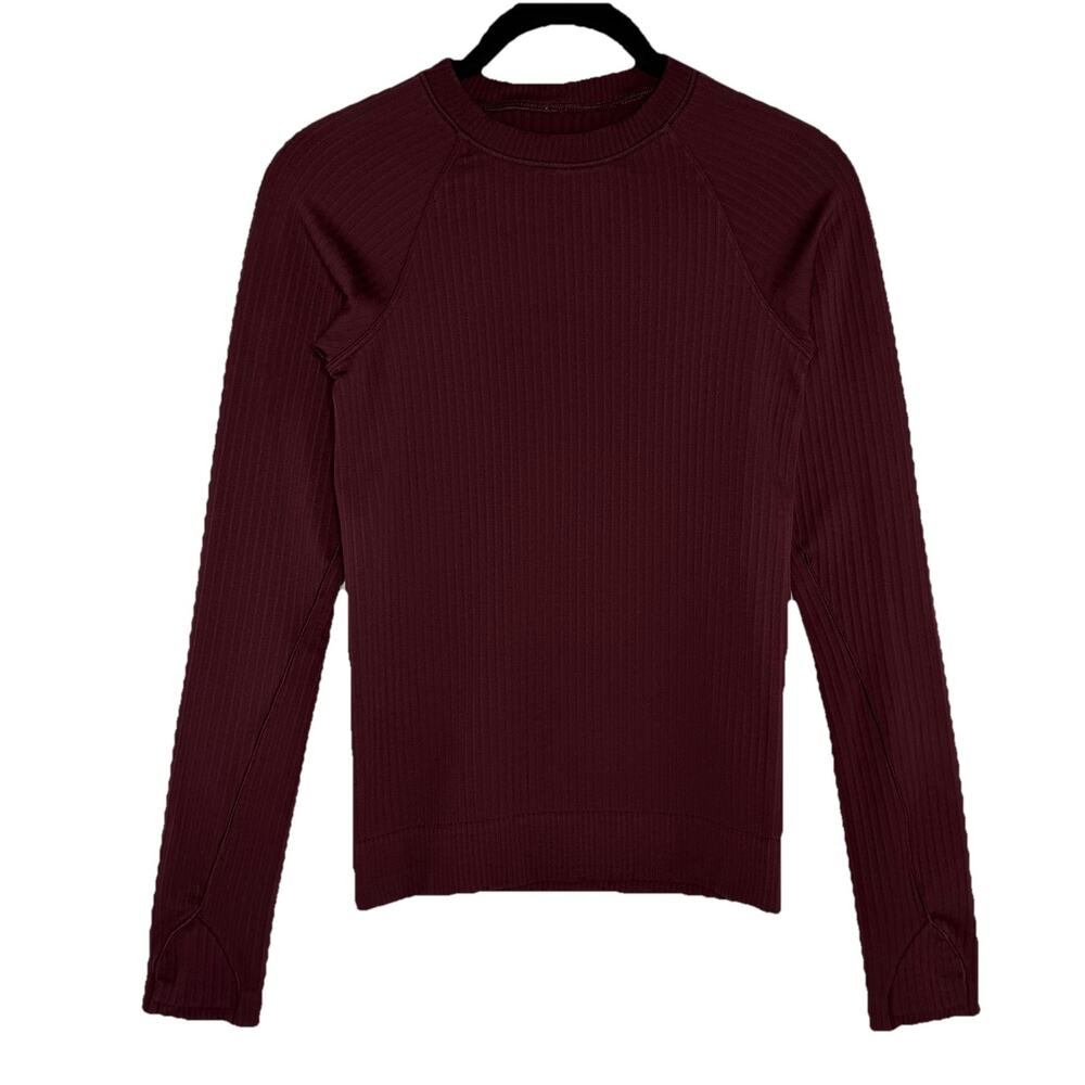 Lululemon Rest Less Pullover 2-4? Rib Garnet Long Slv Crew Thumbholes W3GAHS EUC